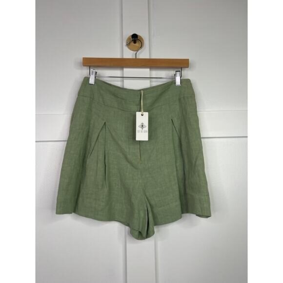 NWT Just Bee Queen High Waist Pleated Front Marlow Shorts Green Size: Large - Picture 1 of 4